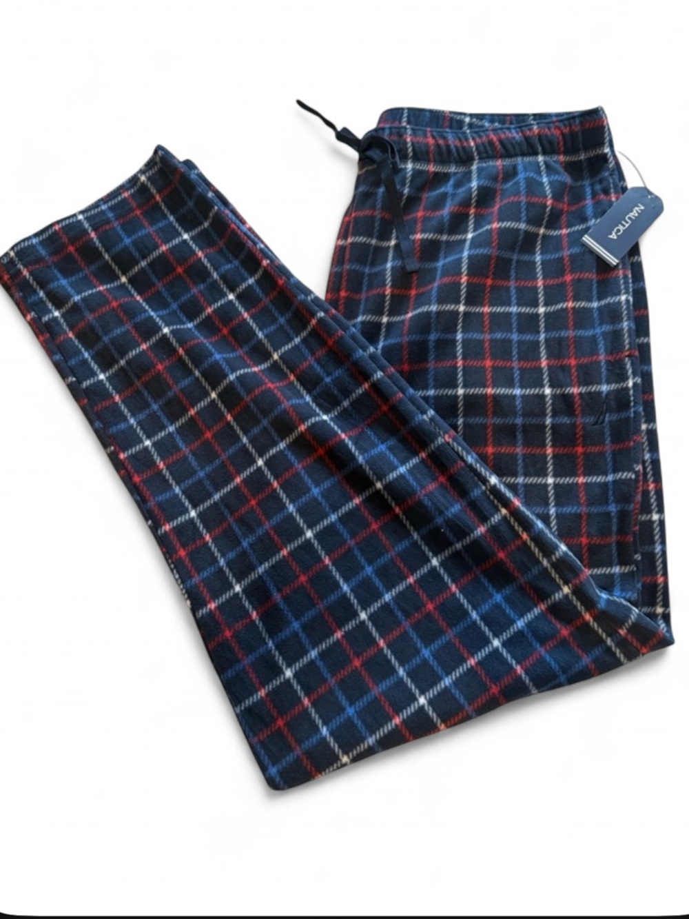 Nautica Navy Plaid Fleece Jogger Pants with Red & Blue Accents